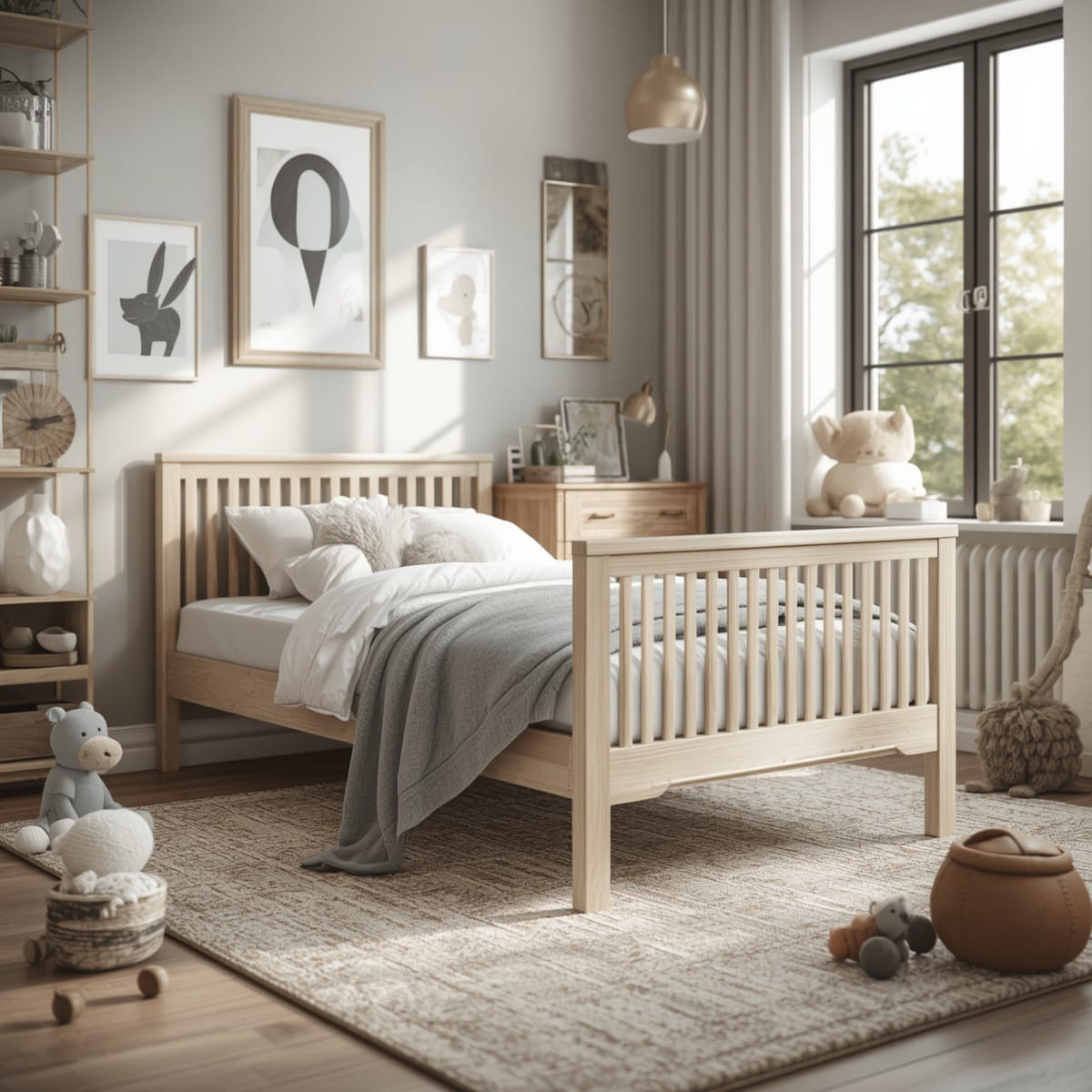 Convertible bed shown in its single-bed configuration for a growing child