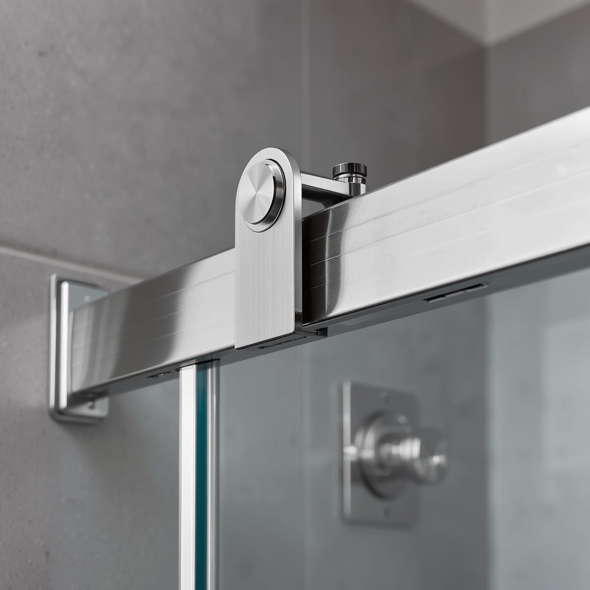 Top-mounted roller on a stainless track with a soft-close stop