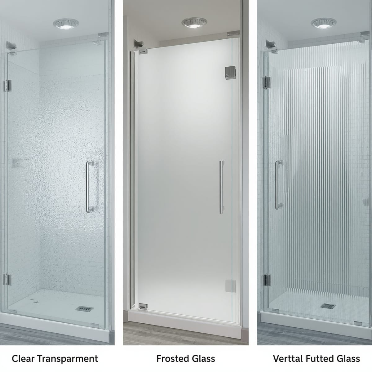 Clear, frosted and fluted glass shower panels compared for privacy and light