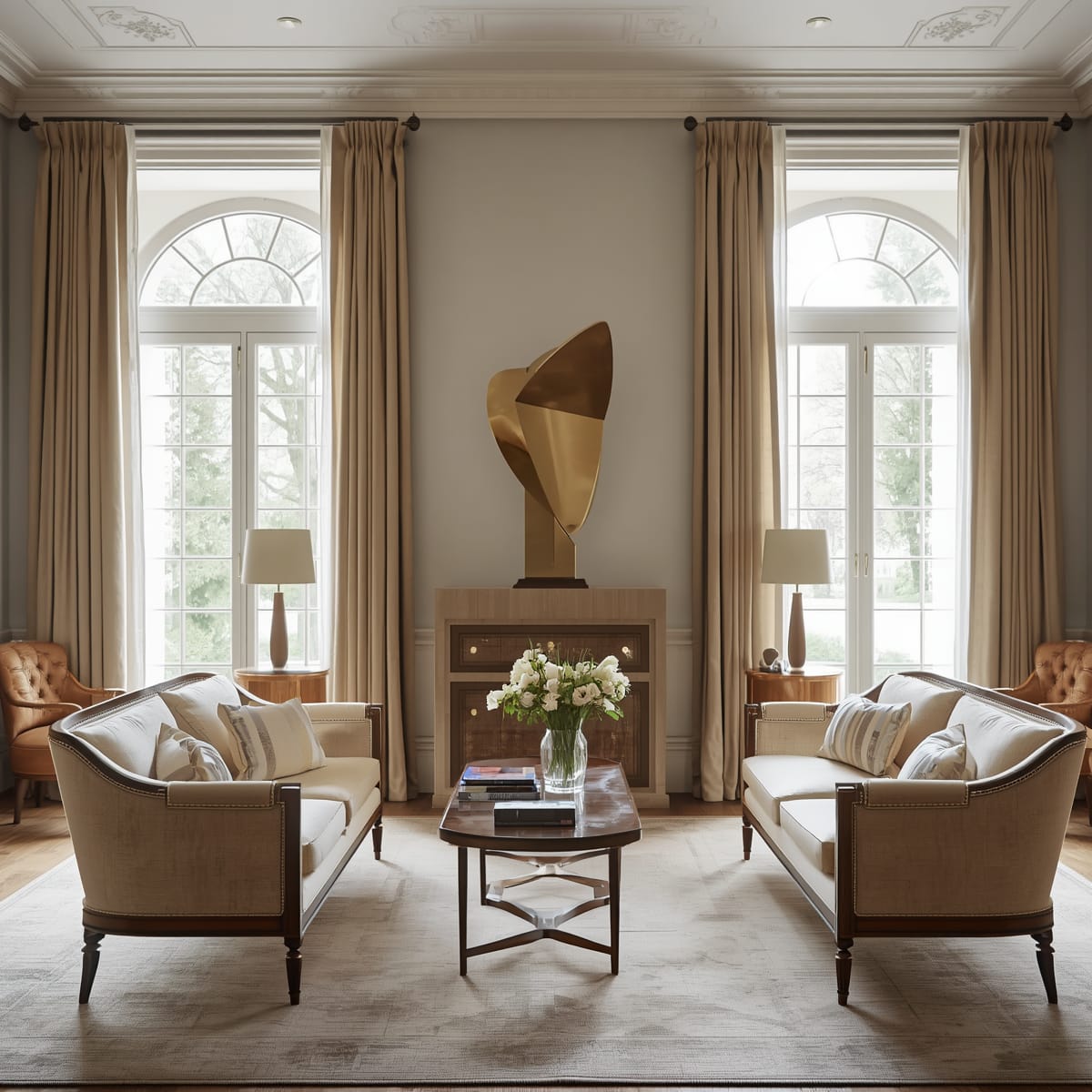 Classic room refreshed with a cleaner palette and one contemporary piece