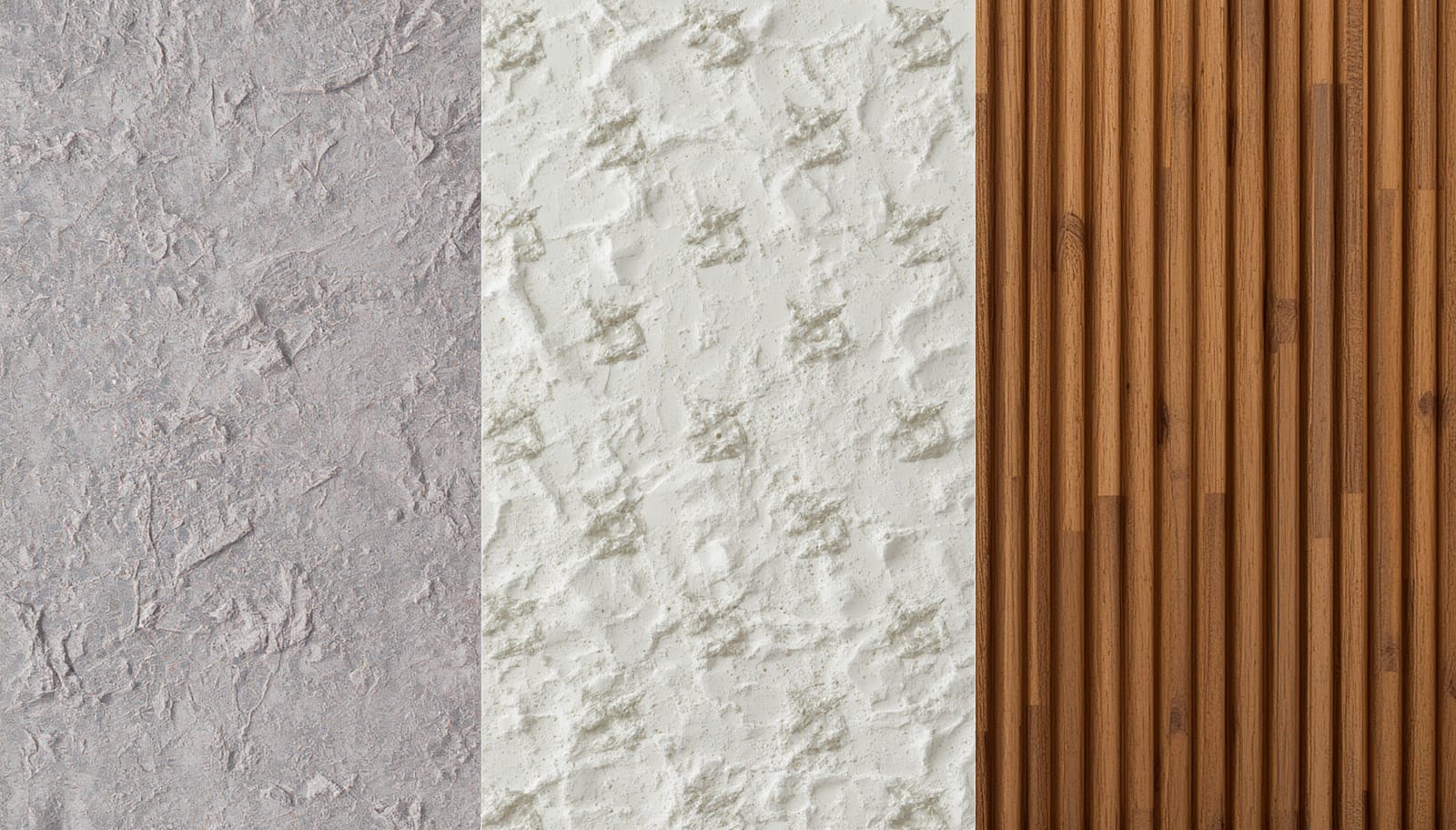 PVC, gypsum and timber-slat 3D wall panel samples